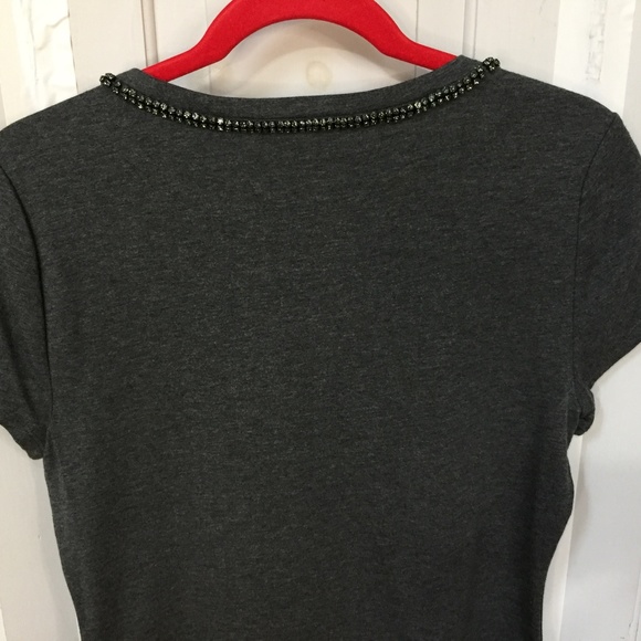 White House Black Market Gray Top w/ Rhinestone Bow Neckline NWT - Picture 13 of 13